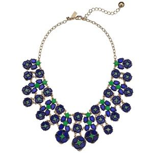 Kate Spade Izu Petals Tiered Statement Necklace Emerald Green Royal Blue Green